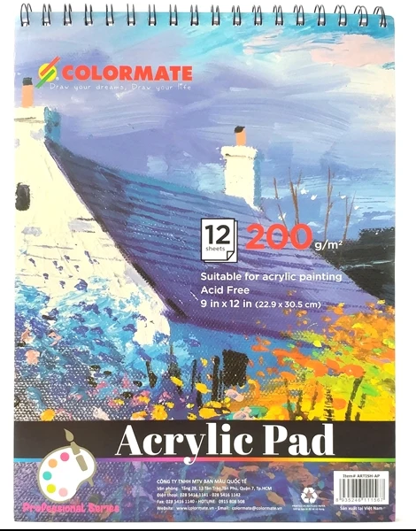 Tập Giấy Vẽ Acrylic Pad A4 Định Lượng 200GMS 12 Tờ